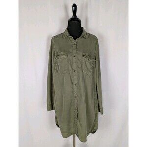 H&M Shirt Dress 8 Women's Green Button Down Long Sleeve Pockets Twill Casual